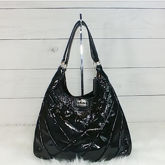 Coach Handbags - Coach Madison Patent Diagonal Leather Maggie Hobo